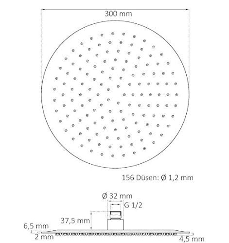 Kopfbrause rund 30 cm Regendusche Regenbrause Brausekopf Duschkopf Edelstahl poliert - 5