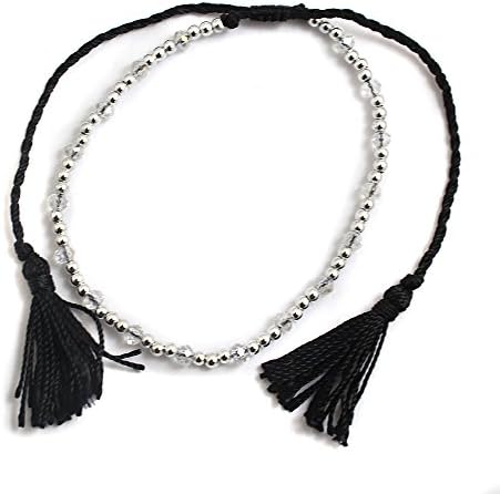 Black Cord, Chrome Beads and Crystals Ladies Ankle Bracelet Anklet perfect for Beach Summer Festival Season AN10