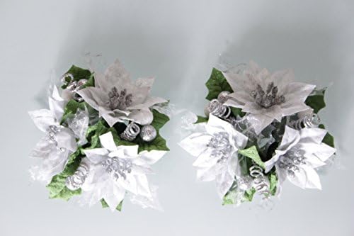 Candle Ring Christmas Silver Pointsettier Set of 2 (Silver)