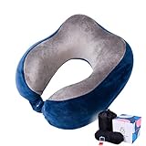 Youxinwangluo Coussin De Voyage Mousse À Mémoire Oreiller Support Du Cou Accessoire Avec Bouchons D'Oreilles Et Masque Pour Les Yeux Marin (Super Doux) 27 * 27cm