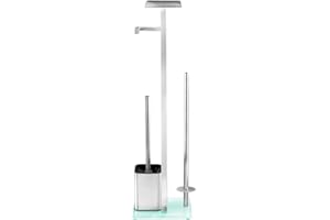 WENKO Piantana portarotolo e scopino WC Debar con ripiano - Portascopino WC, Acciaio inossidabile, 21 x 70.5 x 18 cm, Satinato