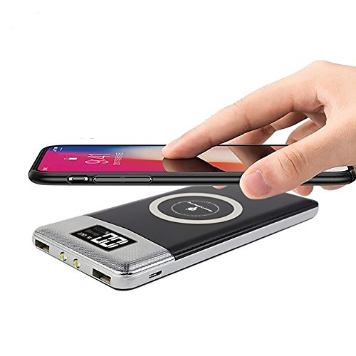 Chargeur    Induction sans fil  FDGAO Batterie Externe 10000mAh Wrieless Power Bank avec Affichage Num  rique Chargeur Portable pour iPhone 8 8 Plus   iPhone X  Samsung Galaxy S9 S8 S7 S6 S6 Edge   Note 5 et tous les appareils compatibles Qi  Noir