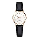 Damenuhren mit Lederarmband, Groß Arabische Ziffern Skala Klassische Armbanduhren für Damen, Schwarz