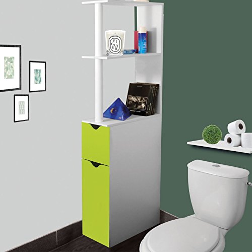 examen ProBache - Meuble WC étagère bois gain de place pour toilette 2 portes vertes