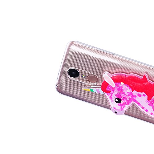 Funda LG K4 2017  Caselover 3D Bling Silicona TPU Unicornio Carcasas para LG K4 2017 Glitter L  quido Arena Movediza Protecci  n Caso Sparkle Brillar Cristal Tapa Case Suave Transparente Claro Bumper Cover Anti Ara  azos Choque Absorci  n Cubierta Caja  5 0 pulgadas  - Rosa roja