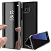 Produktbild Kompatibel mit Samsung Galaxy J3 2017 Spiegel Hülle Lederhülle Mirror Clear View Standing Hülle Leder + Spiegel Schutzhülle PU Brieftasche Flip Case Cover Wallet Tasche Hülle für Galaxy J3 2017