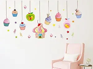 Amazon Brand - Solimo Wall Sticker for Living Room (Cupcake Mania, Ideal Size on Wall, 200 cm x 80 cm)
