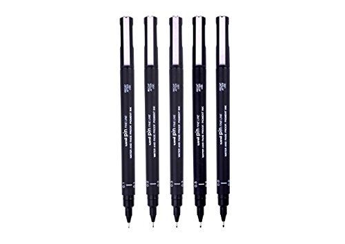Uni Pin Fineliner-Zeichenstifte verschiedene Schreibspitzengrößen 5 Stück schwarze Tinte - 2