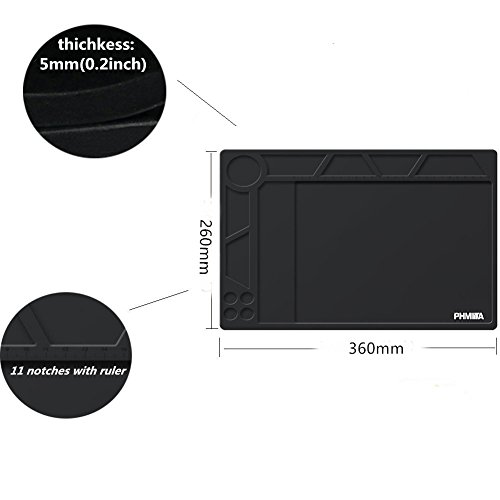 PHIMIITA Silikonmatte Lötmatte Löten Matte hitzebeständig Matte 530℃ 13.8 x 9.8 Zoll Solder Mat für Löten Lötkolben BGA Überarbeitungs-Station Elektronik Reparatur - 2