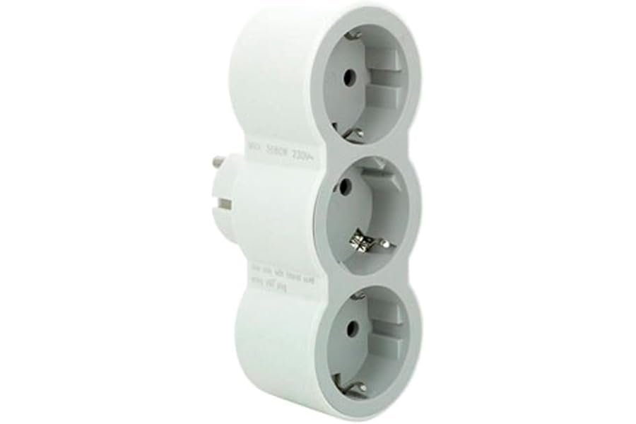 LEGRAND Adaptadores 3 Tomas de Enchufes de Corriente Frontales 2P+T Horizontal, Ladron de enchufes, Color Blanco/Gris Claro 6