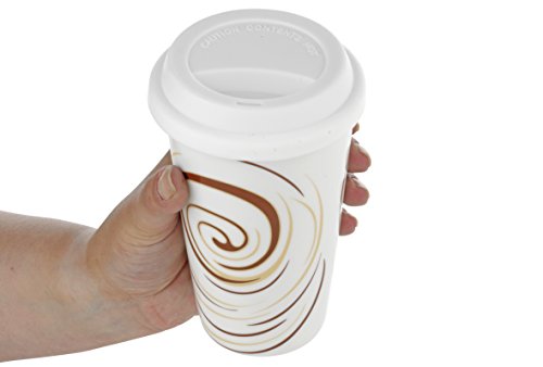 Esmeyer 302-008 Coffee-to-go Becher Swirl Inhalt 0,3 L, Höhe 13,5 cm Heißgetränke für unterwegs, Porzellan, weiß - 6