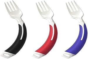 IDENTITÉS Posate curve – Aiuto da mangiare per adulti – Forchetta o cucchiaio curvo disponibile per mano sinistra o destra e nero o rosso (forchetta destra, rosso)