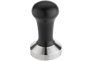 Motta 8140/B Tamper en Acier Inoxydable Plat avec Manche en Bois Noir véritable 53 mm