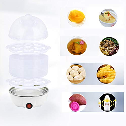 Fastdirect Durable Stainless Steel Electric Egg Cooker, Double Layer Electric Heating Steamer, Steamed Vegetables, Seafood, Dumplings & More, 14 Capacity, with Auto Shut Off Feature, White, 110V