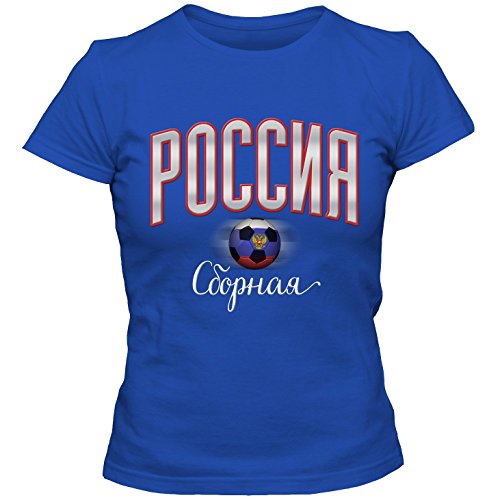 Damen Fußball T-Shirt ?????? Russland Russia Football EM Trikot DTG, Farbe:blau;Größe:S