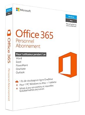 Microsoft Office 365 Personnel 1 PC Windows/Mac + 1 tablette - Abonnement 1 an