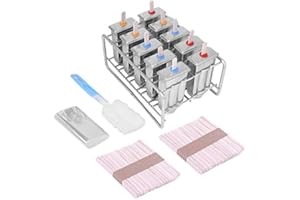 YOSOO Cafopgrill Acier Inoxydable IIce Lolly Mould, 10 Moules Glace Pop Mould Lolly Popsicle + 100 Pcs Bâton Titulaire(Tête Ronde)