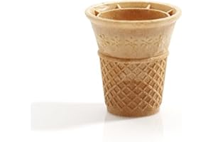 MÜLHEIMER MANUFAKTUR EISWAFFELN Halbsüße Softeisbecher - Waffelbecher - klein mit Doppelrand - 60mm lang - 56mm Durchmesser - für Softeis - Eis - oder als Backform für Muffin & Cupcakes -Inhalt: 18 Stück