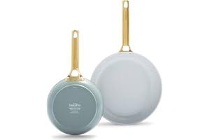 Greenpan Padova Twarda anodowana zdrowa ceramiczna nieprzywierająca, zestaw patelni 20 cm i 28 cm, niebieski dymny