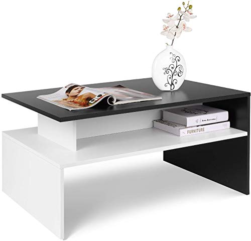 Homfa Table Basse de Salon Design Table de Salon en Bois Moderne avec Rangement 90x50x43cm (Noir et Blanche)