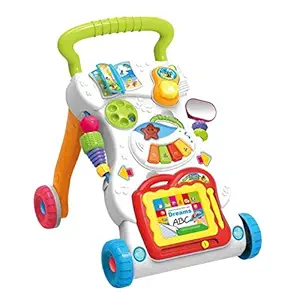 Maxigo 4 in 1 Sit-to-Stand Learning Walker, Kids Activity Center, Entertainment Table w/Lights & Sounds, Music, Detachable Panel, Educational Push Toy for Babies, Toddlers