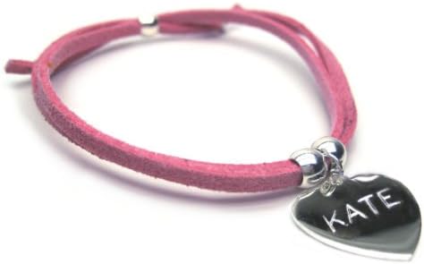 Suede GIRL'S Personalised NAME Bracelet - PALE PINK - Gift - Birthday - Charm - Heart - Christmas