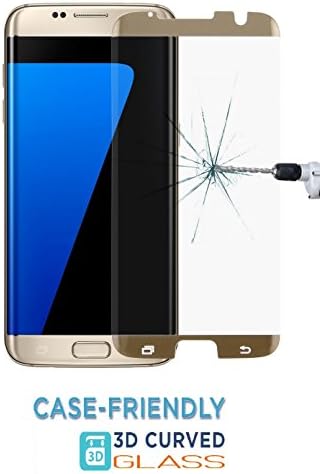 TUAHA Samsung Galaxy S7 Edge Tempered Glass Screen Protector [Case Friendly Version] Ultra Thin Scratch Resistant, Full Coverage, Edge to edge cover Ultra HD, Anti-Scratch, Bubble Free, [Non-Full Screen] Curved Fit [ No-Lifting] for Samsung Galaxy S7E [Gold]