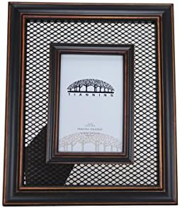 Tianning Wirenet Linked Photo Frame Picture Frame 4 by 6 inch，Wrought iron frame，natural wood frame
