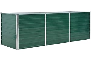 vidaXL Aiola Rialzata in Acciaio Zincato 240x80x77 cm, Verde, Fioriera a Fondo Aperto, Resistente alle Intemperie, Per Fiori, Verdure e Erbe, Giardino o Terrazza