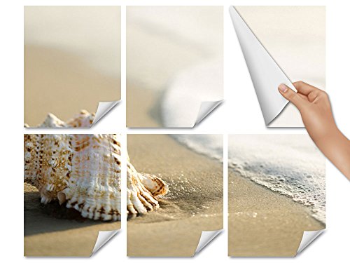 Fliesen Aufkleber mit Shell in Wellen Design (ideal für Küche und Bad), Bildformat:90x60cm(BxH), Fliesenmaß:15x15cm(BxH) - 2