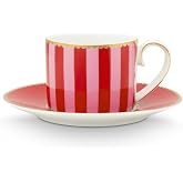 Pip Studio Espresso Fincan &amp; Tabak Lovebirds Stripes | Pembe - 125 ml
