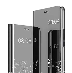 Aarnik Oppo A31 Case,PU Mirror Flip Ultra Slim Cover Scratchproof Electroplate Clear View Window with Kickstand Full Body Protective Cover for Oppo A31 -MirrorFlip Black