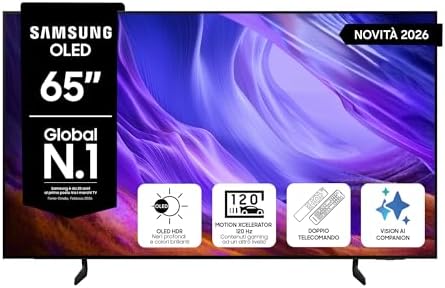 Samsung Smart TV 65" QE65S83HAEXZT OLED 4K, NQ4 AI Gen2 Processor, OLED HDR, Motion Xcelerator 120Hz, Dolby Atmos, FreeSync Premium, Premium Gaming Pack, Vision AI, Contour Design, Alexa, 2026