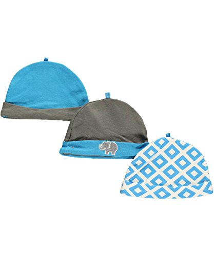 Yoga Sprout Baby Boys' "Elephant" 3-Pack Caps - aqua/gray, 0 - 6 months