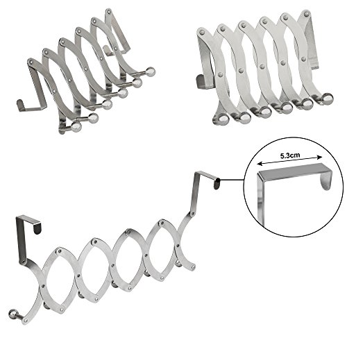 [Klappbar] Ipow Türgarderobe Edelstahl Türhängeleiste verstellbar, 6 Haken, ideal für Dicke Tür, verchromt/silbern - 2