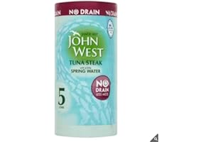 AHG INVESTMENT John West No Drain Tuna Steak in Spring Water- No Drain, Less Mess - Great Taste - Great for Salads - 5 x 110g