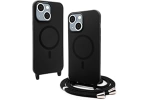 CUZZCASE Silikon Schutzhülle kompatibel mit iPhone 15(6.1"),Kabellosem Laden,Silikon Stylische Verstellbarer Halskette Handyhülle-Schwarz