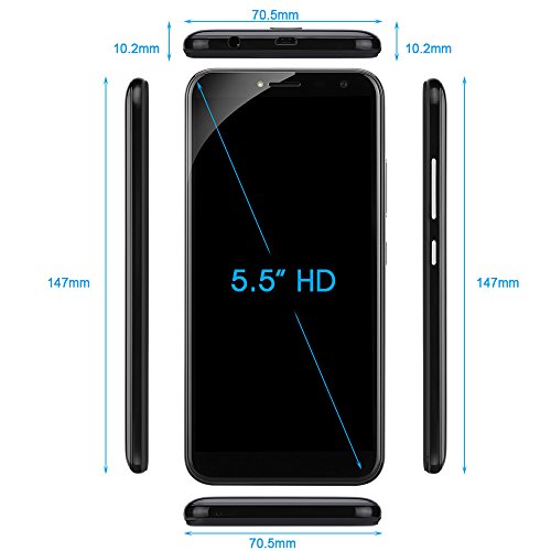 OUKITEL C8 - 3G Smartphone ohne Vertrag (5.5 Zoll, 18:9 Infinity Display, Android 7.0, MTK6580A Quad Core 1.3GHz, 2G RAM 16G ROM, Dual Kameras 13MP+5MP, WIFI, dual Blitzlichter, Fingerabdruk (schwarz)