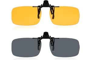 AUYAO Clip On Sunglasses, 2 Pcs Polarized Lens Fit over Prescription Glasses, Polarised Flip Up Fit Sunglasses, Polarised Night Driving Glasses Clip on Anti Glare for Men Women