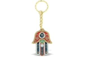 ROUND DESIGNS Red Hamsa Luck Keyring With Evil Eye Protection Charm And Travellers Prayer Engraved On The Back In Hebrew