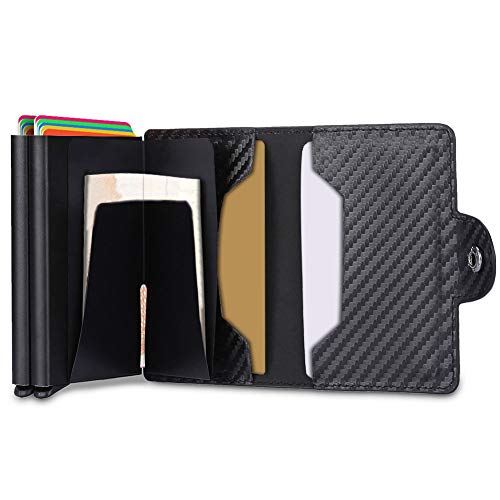Titular de La Tarjeta de Crédito, Billetera de Aluminio RFID Multifuncional, Mini Billetera de Viaje Delgada (Negro de Carbono-2 Caja)