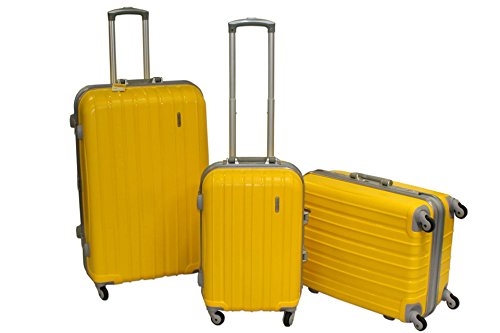 Preisvergleich Produktbild 3 tlg Hartschalen Kofferset gelb Alurahmen Trolley Reisekoff