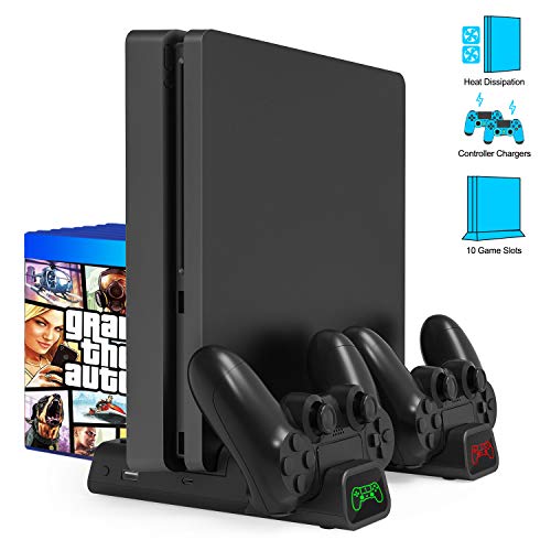 Gifort PS4 Supporto Verticale con Ventola di Raffreddamento con Dualshock controller stazione Conservazione per 12 Giochi per PS4 / PS4 Slim / PS4 Pro Accessori