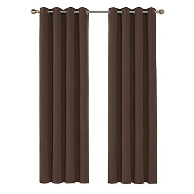 Deconovo Lot de 2 Rideaux Occultants Lourds Solides de Chambre d'Eenfants à Oeillets 140cm x 245cm Isolant Thermique Brun