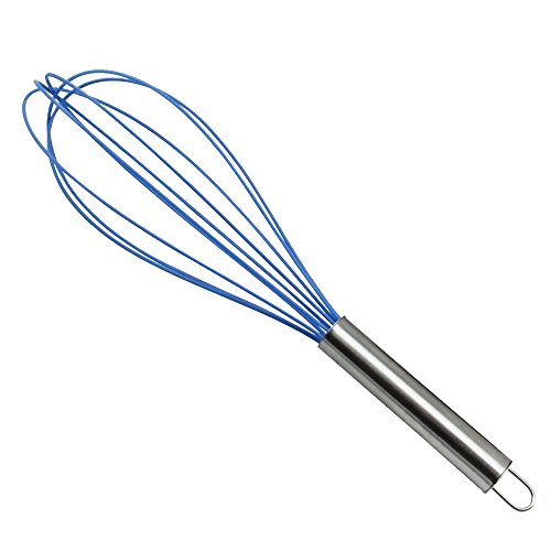 COM-FOUR® 2 Stück Schneebesen Edelstahl, Drähte mit Silikonüberzug , 29 cm, rot & blau - 3