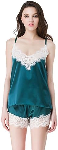 Women Nightgowns Sleepwear Satin Pajama Cami Set Sexy Nightwear Slip Dress (L, green)