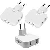 Pack of 3 Extra Flat Wall Plug, Swivel Head 180&deg; | 2 x Multiple Adapter 3 Outlets + 1 x Adapter 2 Outlets + 2 USB Ports | Ide