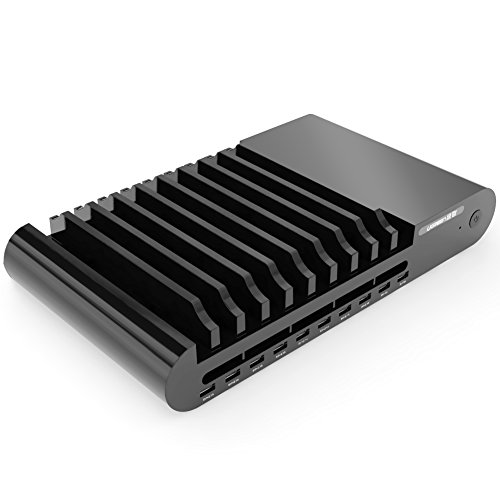 UGREEN 96W 10 Ports universal USB Netzteil Ladegerät Ladeadapter USB Ladestation mit der Halterungsfunktion für iPhone 6/5S/5/4S, iPad Air, iPad Mini, Galaxy S5/ S4/ S3, Note 4/ 3, Kameras, MP5/MP4, Smart Phones and PC Tablets (Schwarz)