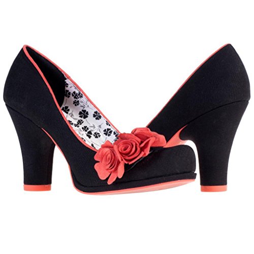 Ruby Shoo Eva Black Coral Flower Court Shoes (UK Size 5, Colour Black / Coral)