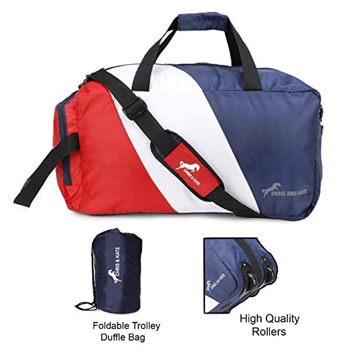Chris & Kate Polyester Blue-White-Red 50 litres Travel Foldable Spacious Duffle Bag with Wheels Lightweight Trolley Bag with Space Saver Self Storage Luggage Bag for Women and Men 200 - Image 4